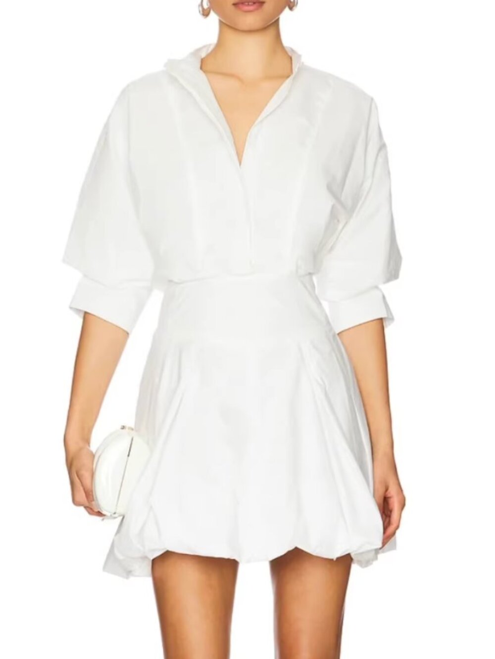 BEST SIMKHAI Effie Bubble Mini Dress Sz6 White Cotton Blend Classic